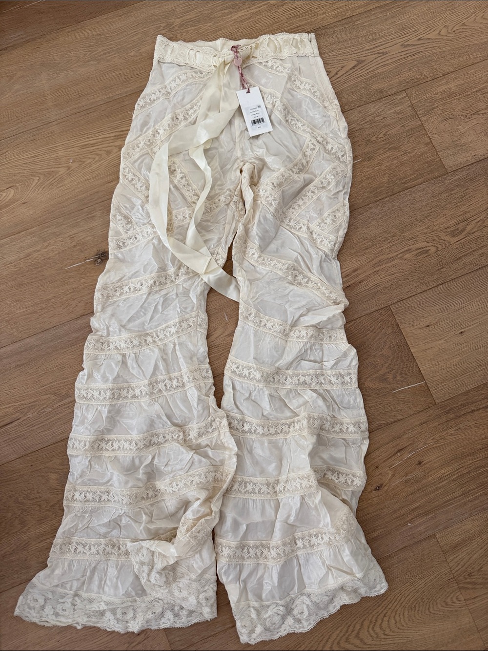 LoveShackFancy Neliana Cream boho festival lace Tiered Boho Palazzo Pants 00